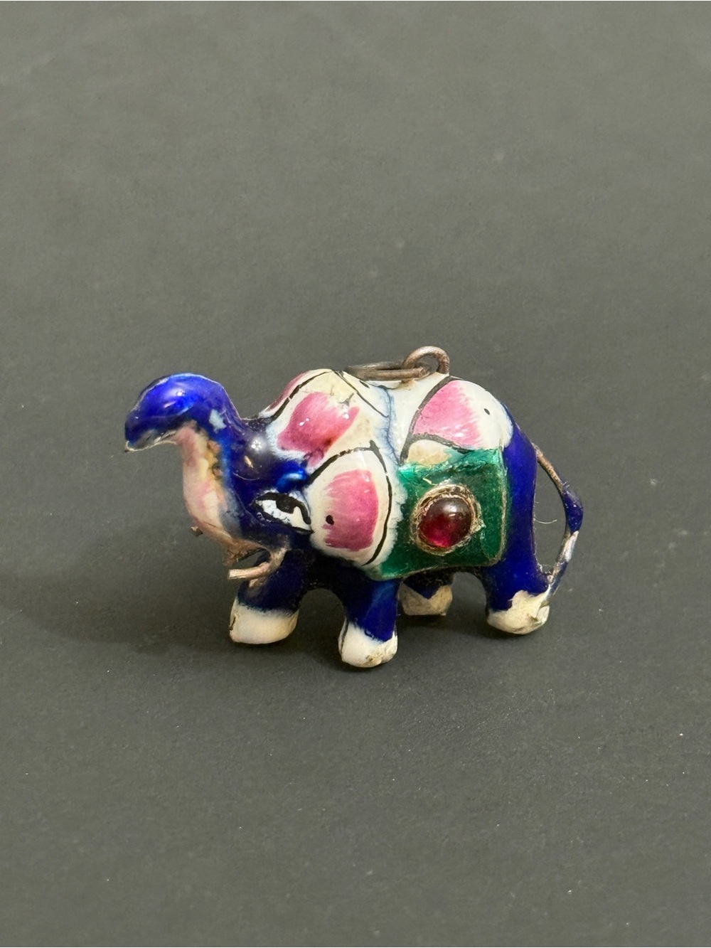 Vintage Meenakari Blue Enamel Elephant Charm Necklace Pendant